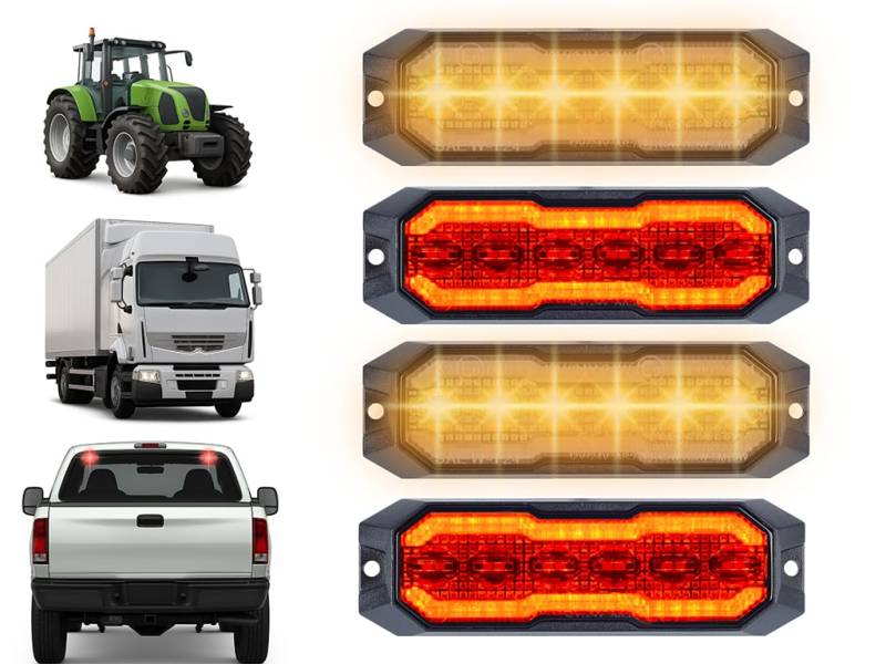 Berger & Schröter 4er Set 12 LED Heckblitzer orange mit Positionslicht Warnleuchte Warnlicht Blitzlicht rot 12V/24V Blitzer, 16 Blitzmodi LKW, PKW, KFZ, Traktor von Berger + Schröter GmbH