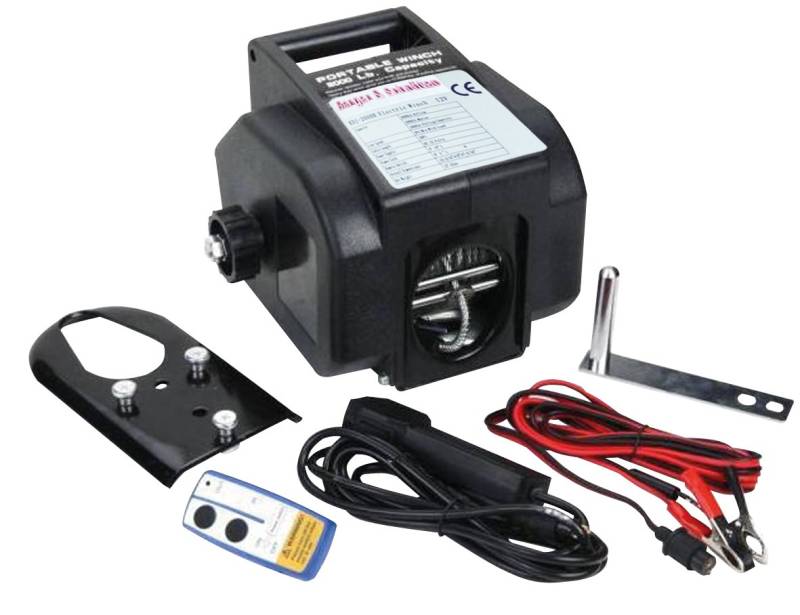 Berger + Schröter Funk Seilwinde 12 Volt, Zugkraft 1361/2722 kg mit Umlenkrolle, 2 Fernbedienungen von Berger + Schröter GmbH