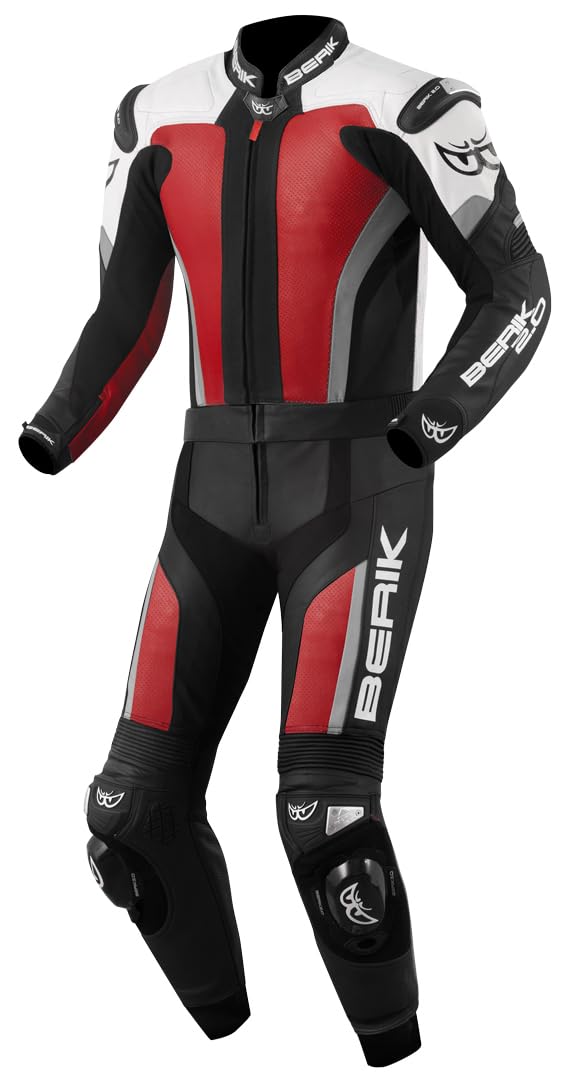 Berik Losail 2-Teiler Motorrad Lederkombi, schwarz/weiß/rot, 56 von Berik
