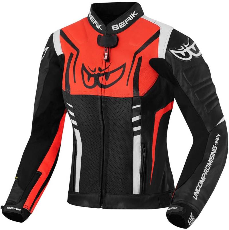 Berik Striper Damen Motorrad Lederjacke, schwarz/weiß/rot, 42 von Berik