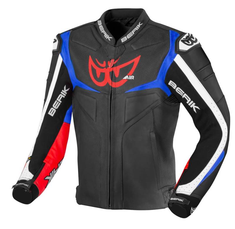 Berik Wild Chase Motorrad Lederjacke, schwarz/weiß/rot/blau, 54 von Berik