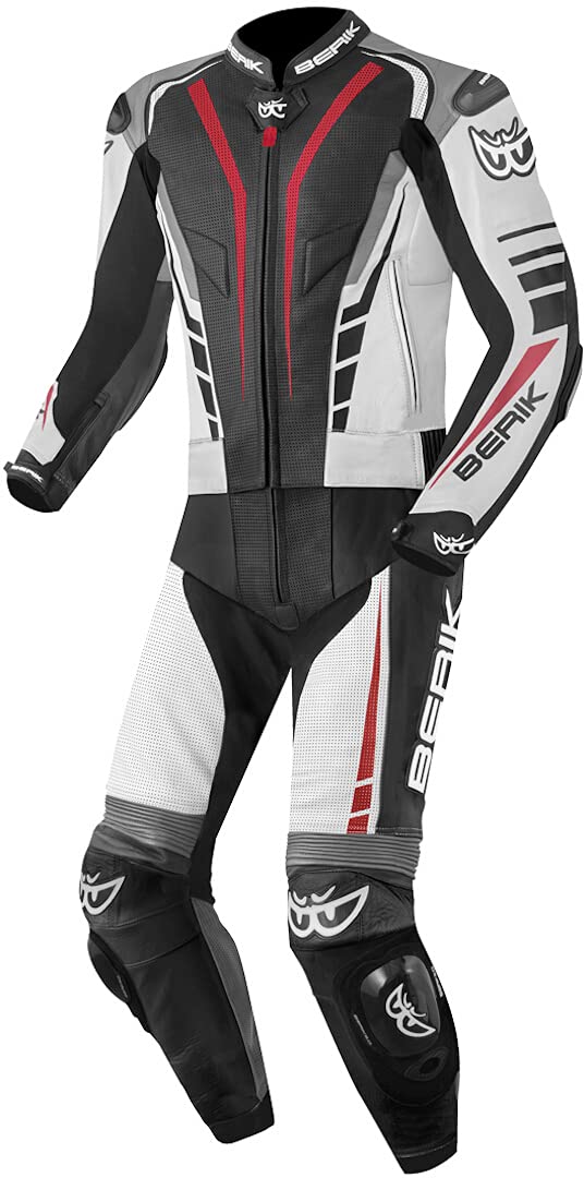 Berik XR-Ace 2-Teiler Motorrad Lederkombi, schwarz/rot/weiß/grau, 54 von Berik