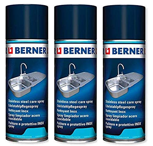 3 x Berner Edelstahl-Pflege Spray INOX (3 x 400ml) *****3 x Speziall Reinigunger für Alles aus Edelstahl***** von Berner