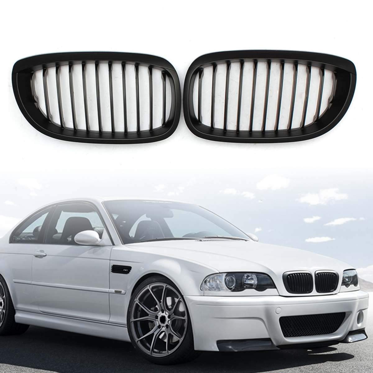 2002–2007 E46 Facelift 3 Serie 2D für Coupé Cabriole Mattschwarz Nieren Front-Stoßstangengitter – 1 Paar 2002–2007 E46 Facelift 3 Serie 2D für Coupé Cabriole Mattschwarz Nieren Front-Stoßstangengitter – 1 Paar von Beside_Auto