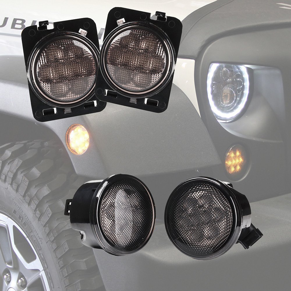 2007-2018 Wrangler JK JKU Smoke Objektiv Gelb LED vorne Ersatz Turn Signal Light & Fender Seite Marker Licht Montage von Beside_Auto