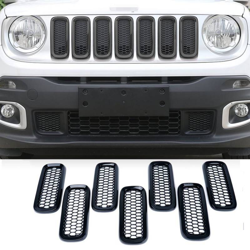 2015-2017 Renegade 7pcs ABS Frontgrilleinsätze mit Mesh (Schwarz) von Beside_Auto