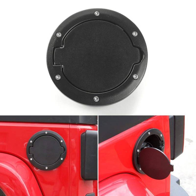 Beside_Auto Schwarze Gas-Tankdeckelabdeckung (GC01) Aluminiumlegierung, passend für Jeep Wrangler JK & Unlimited Sport X Sahara Rubicon, Korrosionsschutz-Finish von Beside_Auto