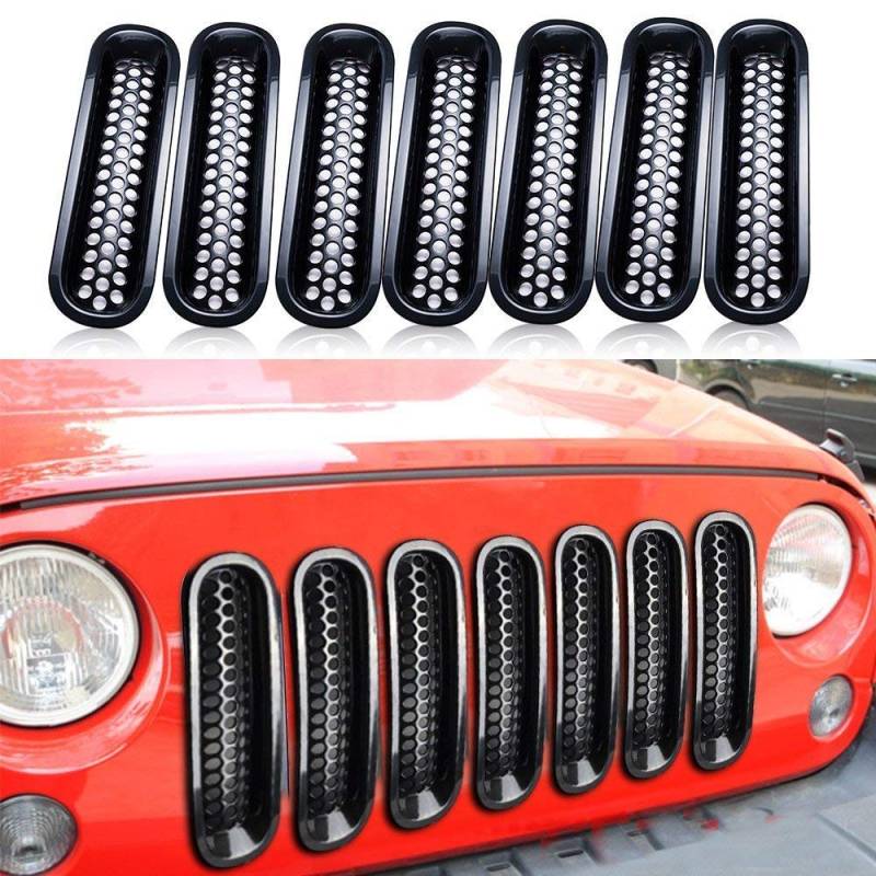 Glänzende schwarze Kühlergrill-Einsätze zum Anklippen (7 Stück) von Beside_Auto