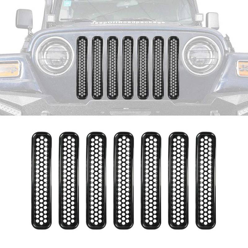 HDmirrorR Wrangler TJ 1997–2006, 7 Stück, mattschwarz, Gittereinsätze, Kühlergrillschutz von Beside_Auto