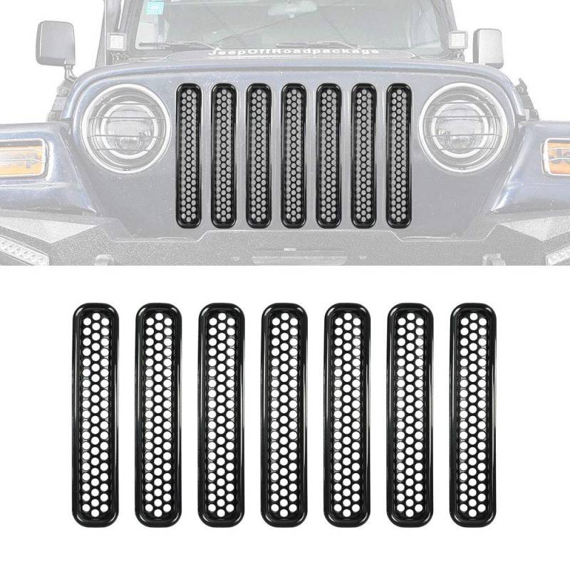 HDmirrorR 1997–2006 Wrangler TJ Kühlergrill-Einsätze, mattschwarz, 7 Stück von HDmirrorR