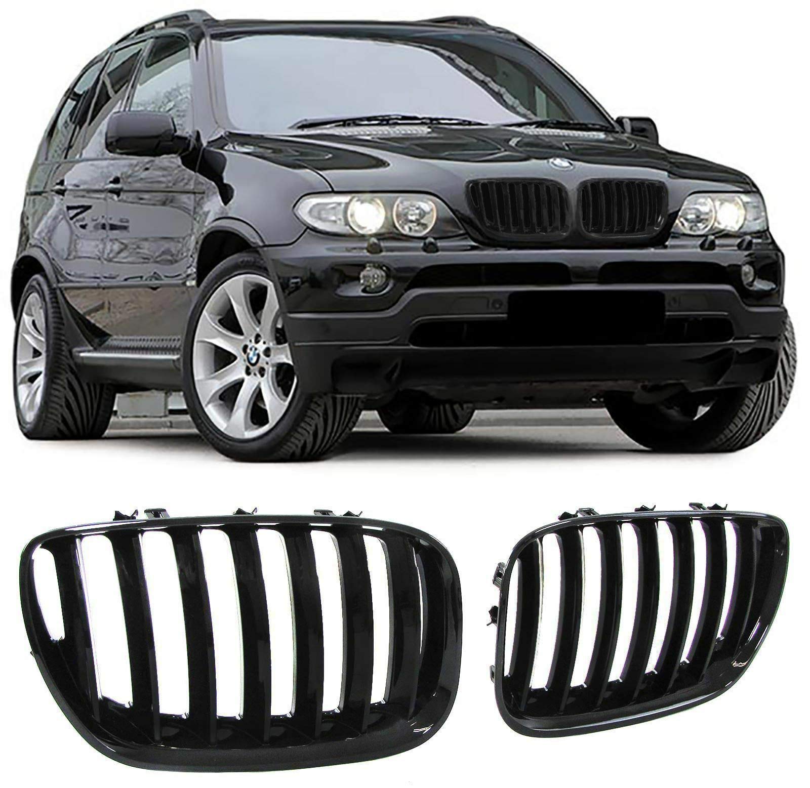 X5 E53 2004–2006 Frontstoßstangengitter, glänzend, Schwarz, 1 Paar von Beside_Auto