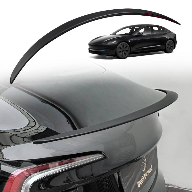 BestEvMod 2024 Tesla Refresh Model 3 Highland Heckspoiler Wings OEM Style ABS für 2024 Refreshed Tesla Model 3 Highland Kofferraumlippe Heckflügel Kofferraumdeckel Zubehör (Matte Schwarz) von BestEvMod