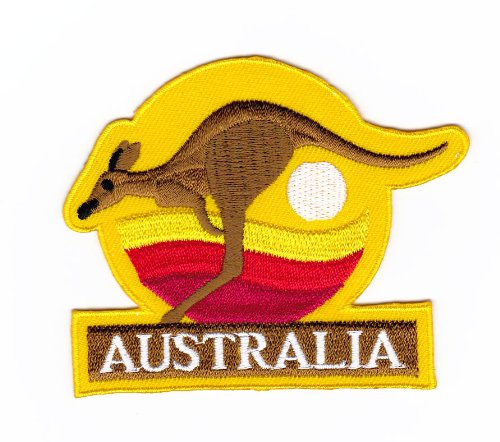 Aufnäher Bügelbild Aufbügler Iron on Patches Applikation Kangaroo Australia Australien Sonne von Bestellmich / Aufnäher