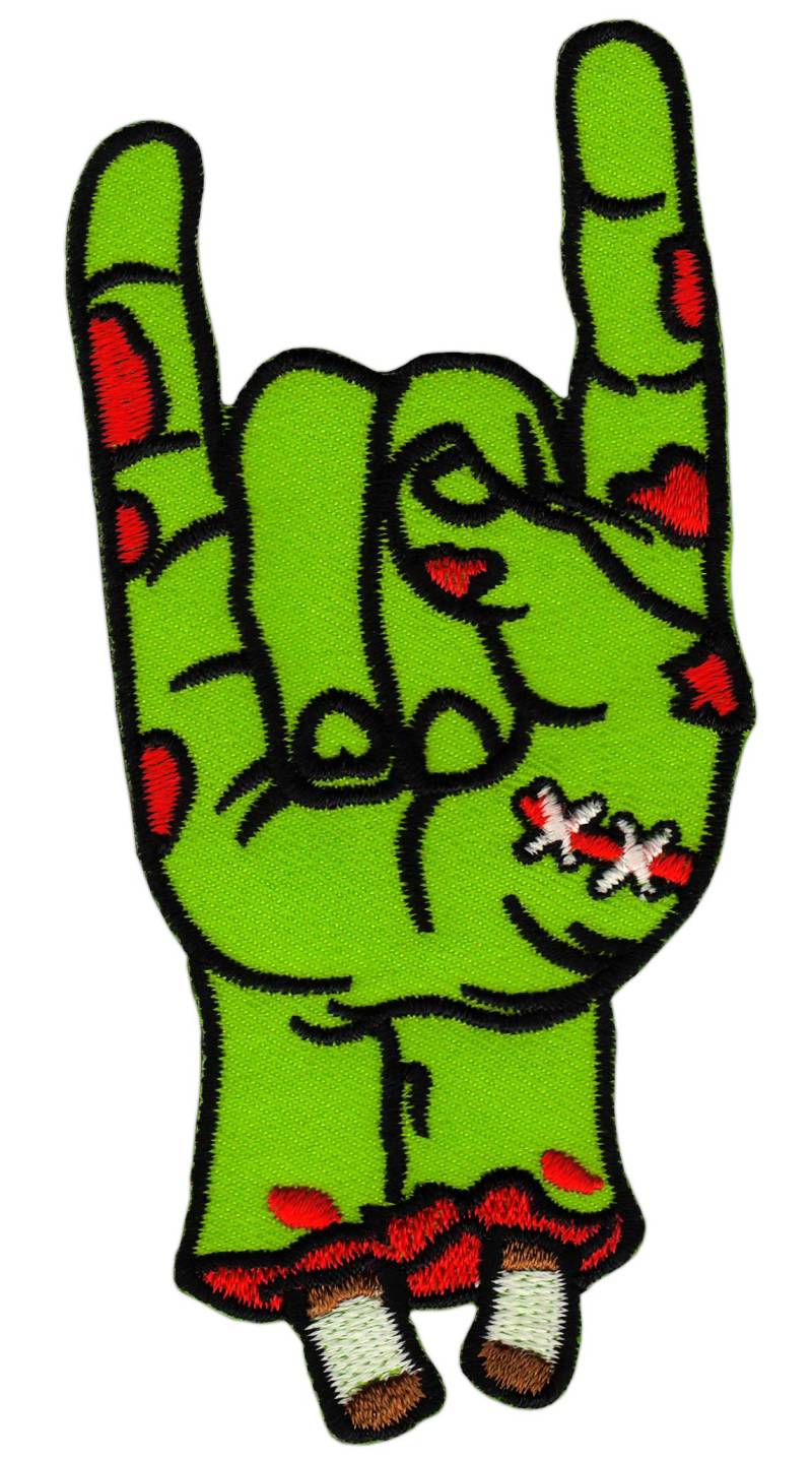 Grün Zombie Rock N Roll Hand Gestickter Aufnäher Bügelbild Patch Größe 5,0 x 10,5 cm von Bestellmich / Aufnäher