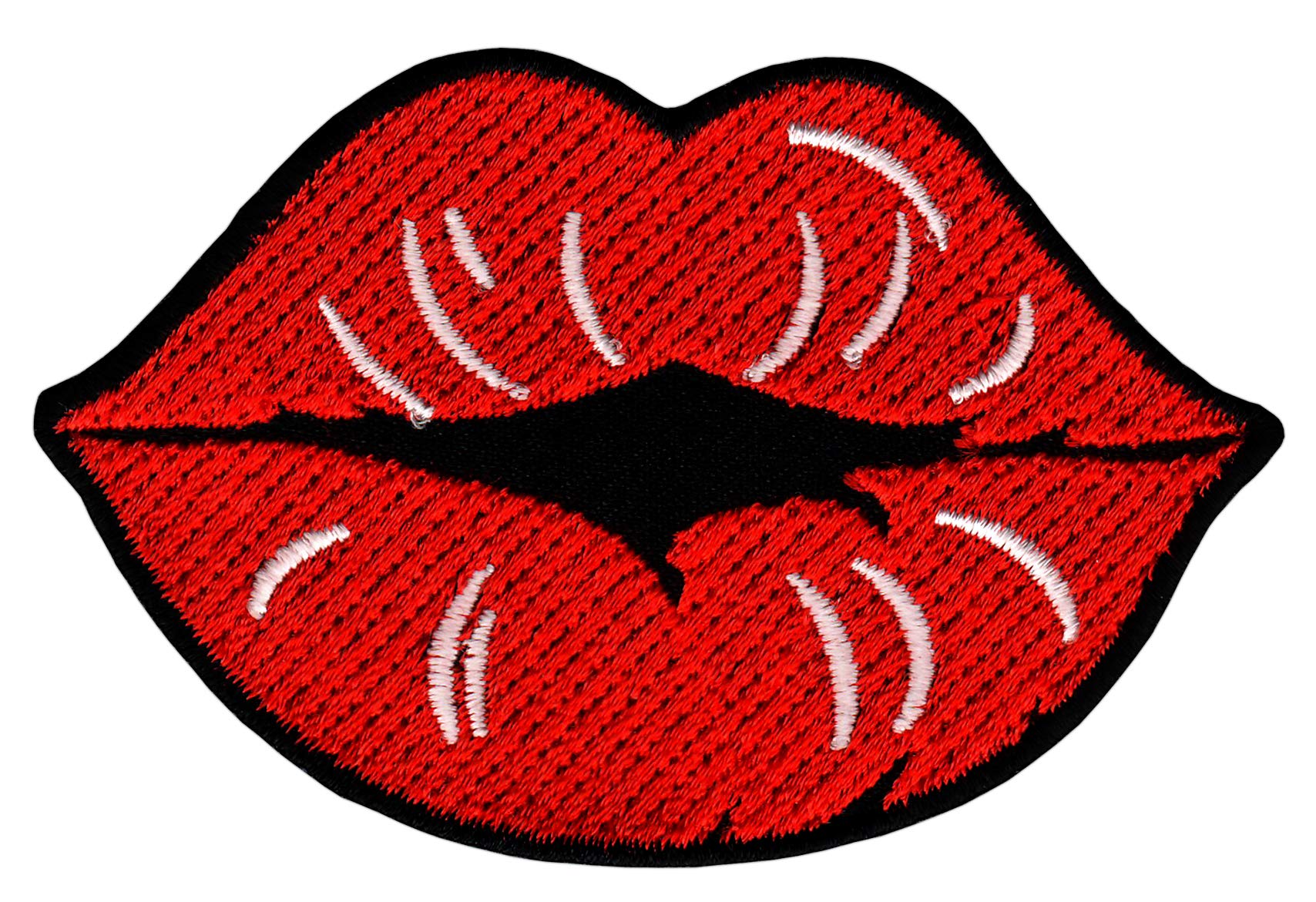Kussmund Mund Rot Kuss Lippen Gestickter Aufnäher Bügelbild Patch Größe 8,2 x 5,4 cm von Bestellmich / Aufnäher