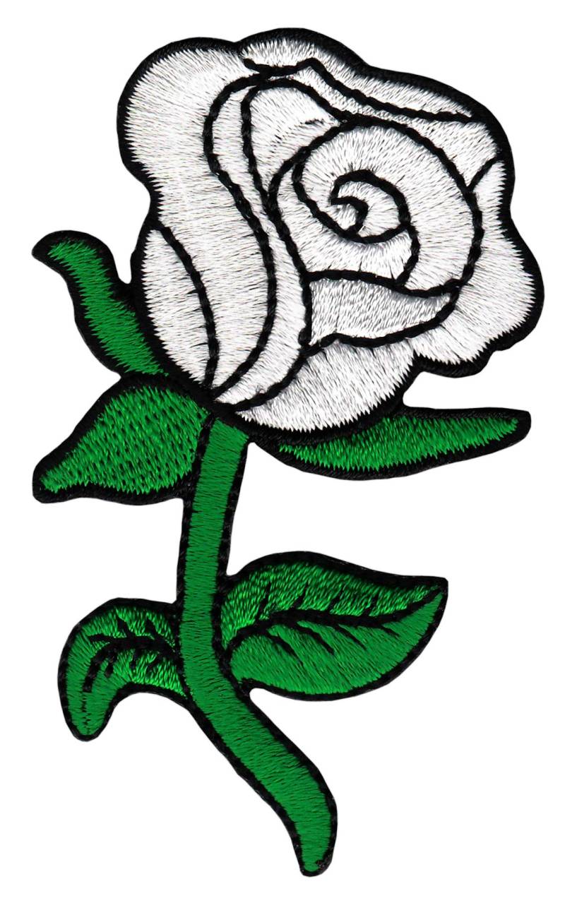 Weiße Rose Blume Aufnäher Bügelbild Patch Größe 5,0 x 8,3 cm von Bestellmich / Aufnäher