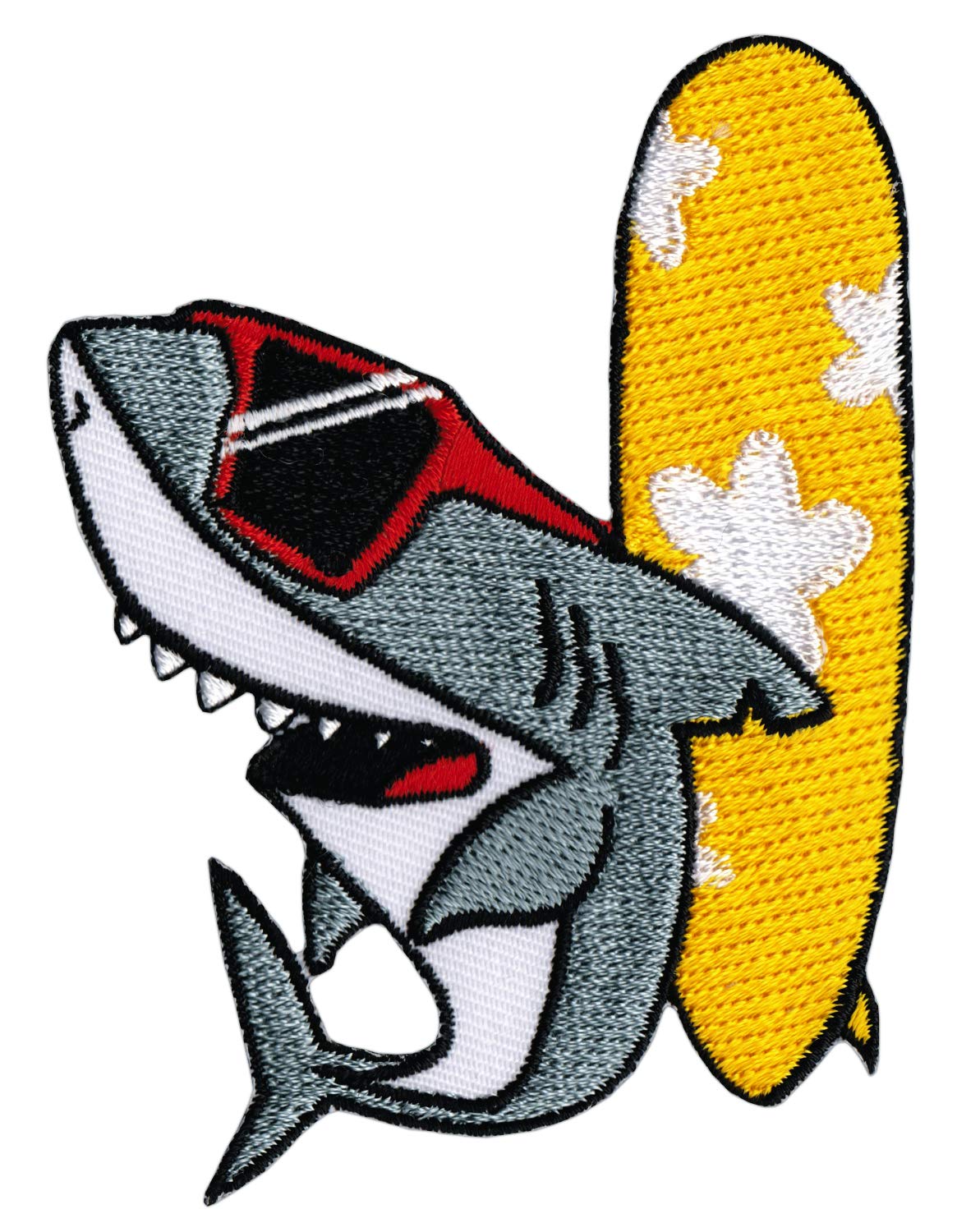 Bestellmich Hai Fisch Surfbrett Sommer Aufnäher Bügelbild Applikation Patch Größe 6,7 x 8,4 cm von Bestellmich