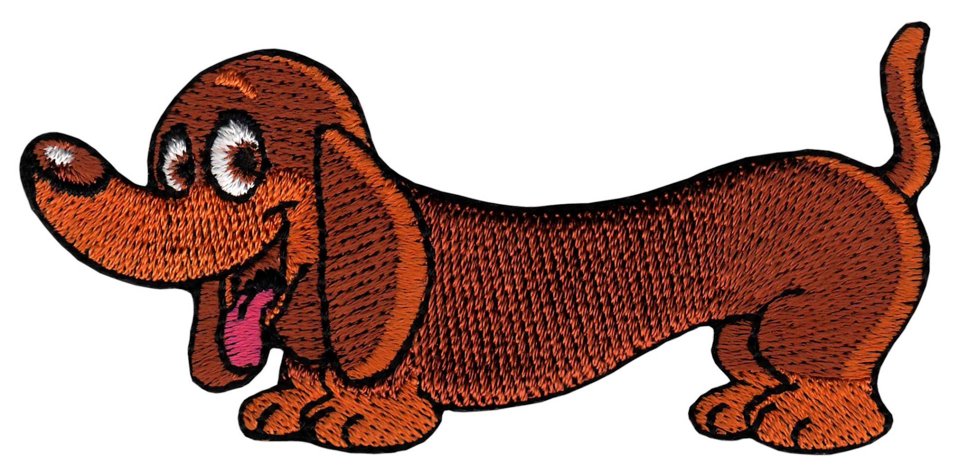 Bestellmich Hund Dackel Aufnäher Bügelbild Patch Applikation Größe 8,2 x 3,8 cm von Bestellmich