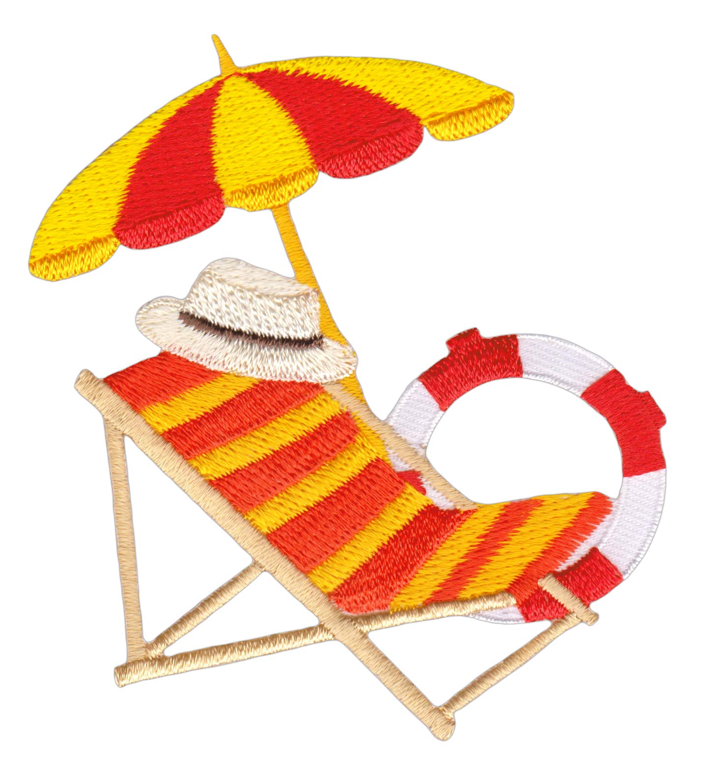 Bestellmich Liegestuhl Sonnenschirm Hut Rettungsring Sommer Aufnäher Bügelbild Patch Applikation Größe 7,5 x 7,7 cm von Bestellmich