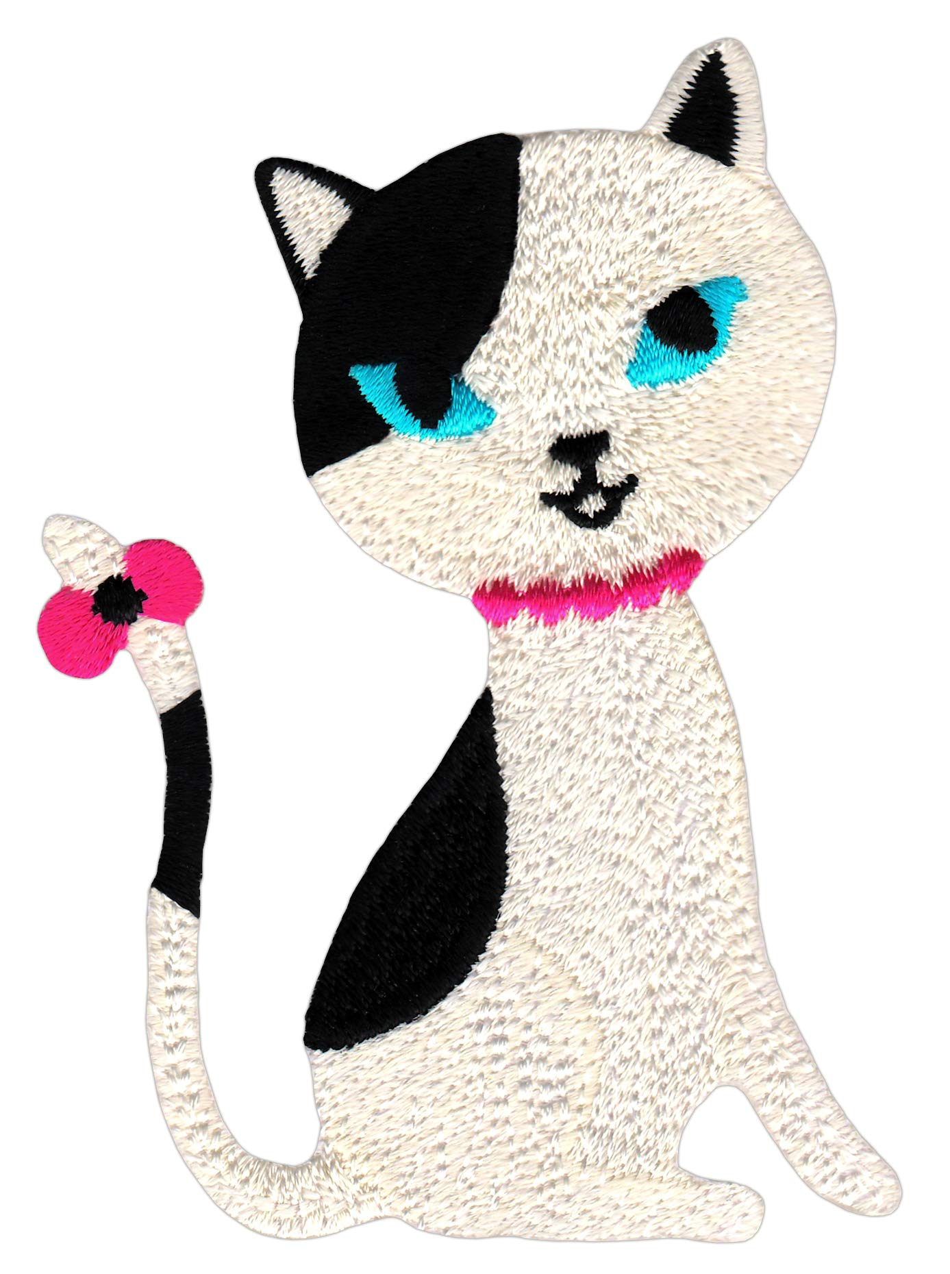 Bestellmich Schwarz Weiße Katze Aufnäher Bügelbild Patch Applikation Größe 6,6 x 9,0 cm von Bestellmich
