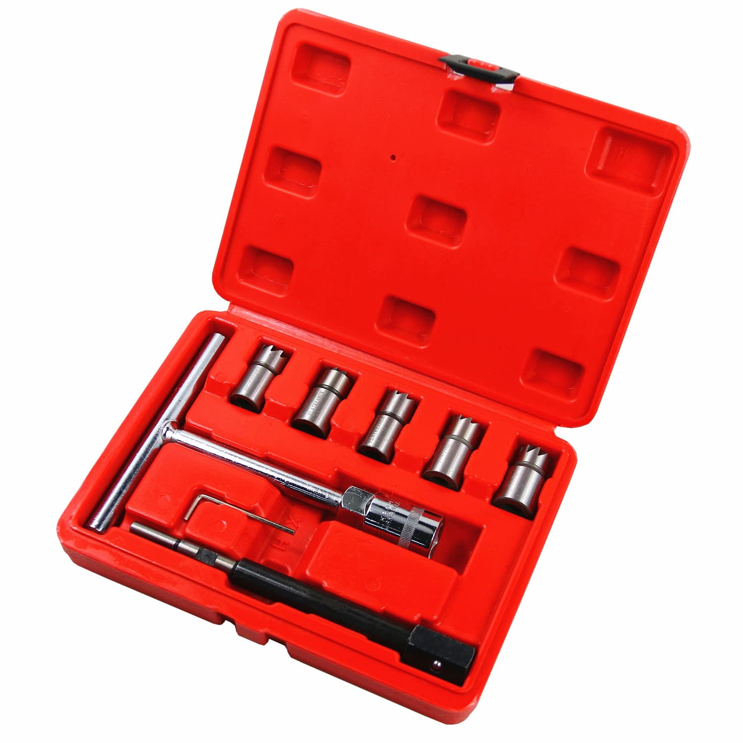 BestsQ Injektorsitzschneider Injektor 8-teilig Diesel-Injektorsitzschneider-Reinigungsset Universal Injector Re-Face Tool Kit von BestsQ