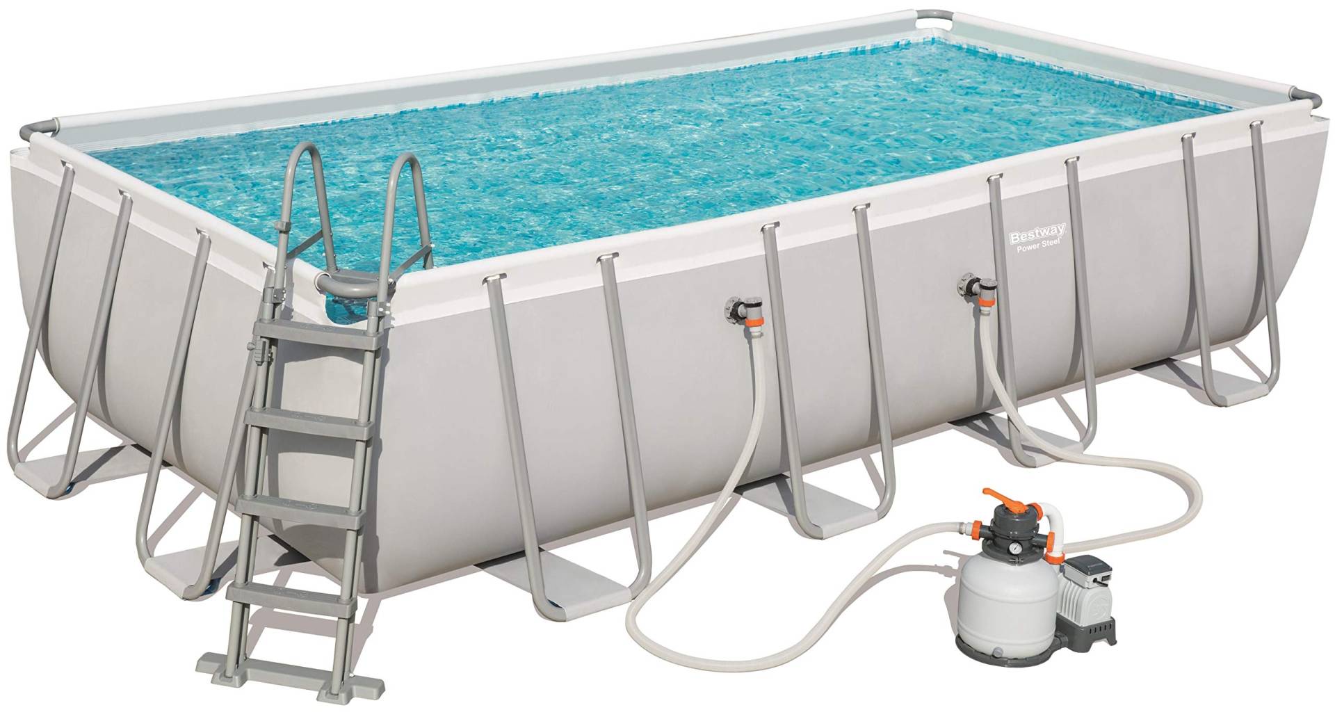 Bestway Power Steel Rectangular Frame Pool Set, viereckig 549x274x122 cm Stahlrahmenpool-Set mit Sandfilteranlage + Zubehör, grau Bestway Power Steel Rectangular Frame Pool Set, viereckig 549x274x122 cm Stahlrahmenpool-Set mit Sandfilteranlage + Zubehör, grau von Bestway