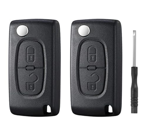 Betterher 2 stück Klapp Schlüssel Gehäuse Funkschlüssel 2-Tasten Fernbedienung Autoschlüssel Rohling kompatibel mit Citroen Peugeot mit Batteriehalter-0536 HU83 von Betterher