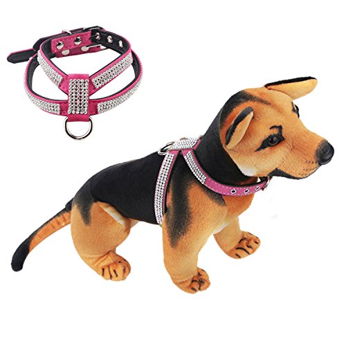 Sicher Hundegeschirr mit Strass Welpengeschirr aus Leicht Soft Wildleder Verstellbares Hund Brustgeschirr für Kleine Welpen Mittelgroße Hunde (Größe S, M, L) von Betwo
