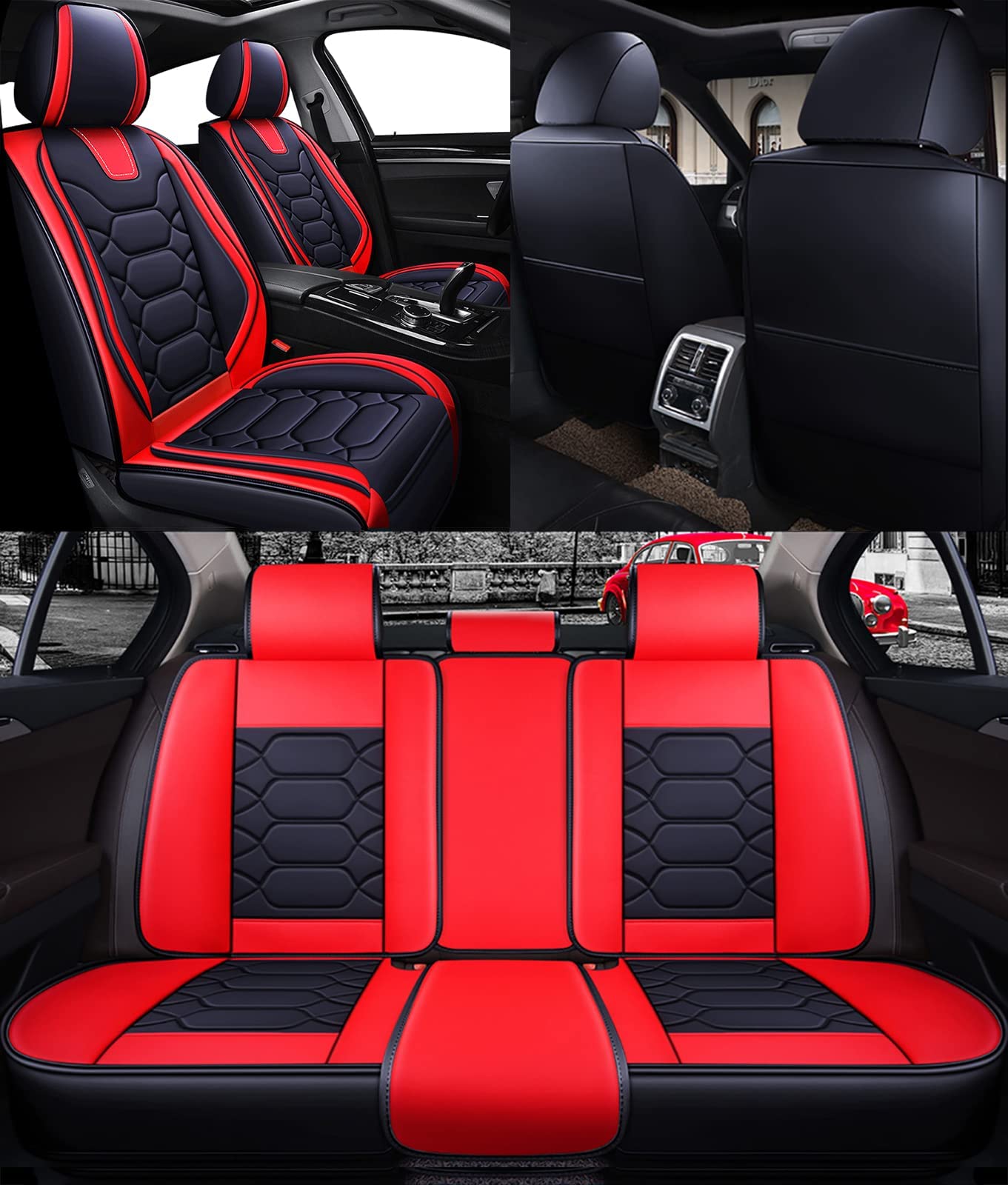 Beunia Autositzbezüge passend für Audi A6 C7 4G Avant A6 C7 4G Allroad A6 C8 Avant A6 C8 Allroad Universal Auto Zubehör schwarz rot von Beunia