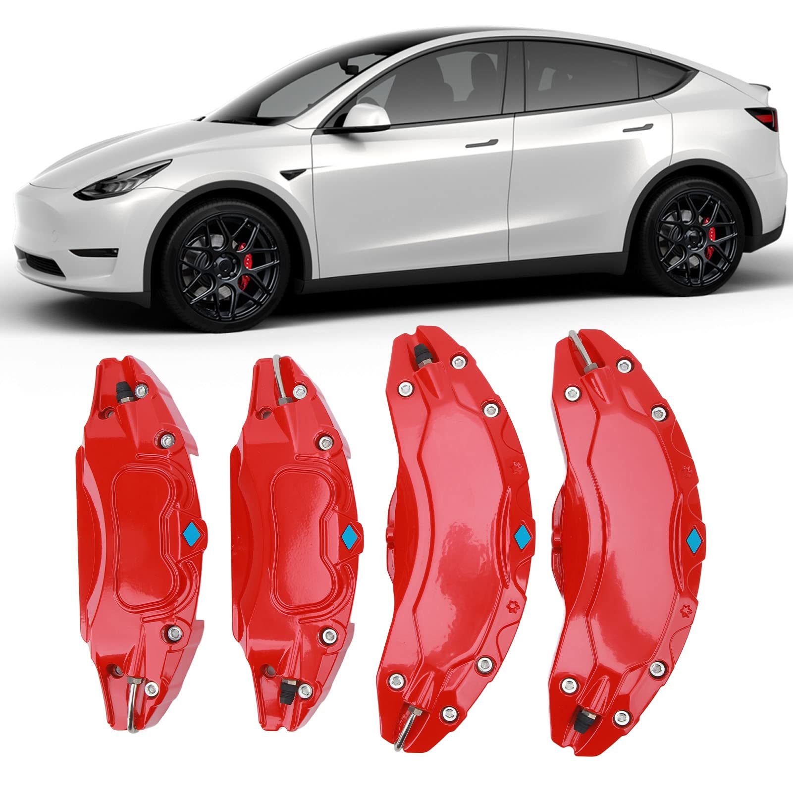 For Tesla Model Y Sporty Wheel Hub Caps, 4 Pieces Red, Yellow, Disc Brake Caliper Protective Cover, Replacement For 19 Inch/20 Inch Wheel Hub, Tesla Model Y 2017-2023 (Red) von Bewinner