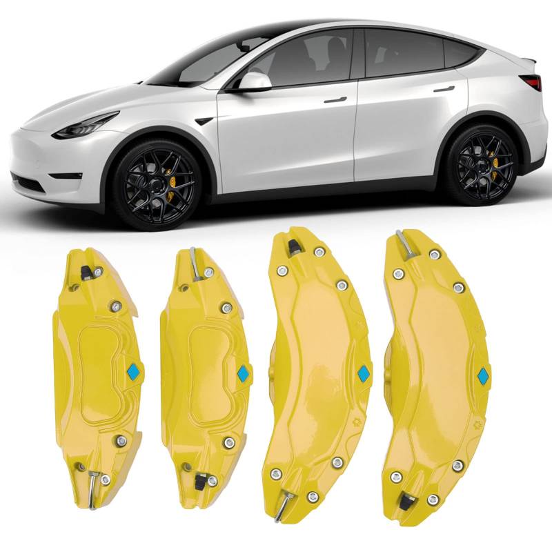 Bewinner Für Tesla Model Y Car Caliper Cover Sportlich - 4 Stück Gelb Rot Radnabe Bremssattelabdeckungen, Bremssattel Schutz für 19in/20in Räder Nabe Y 2017-2023 (Gelb) von Bewinner