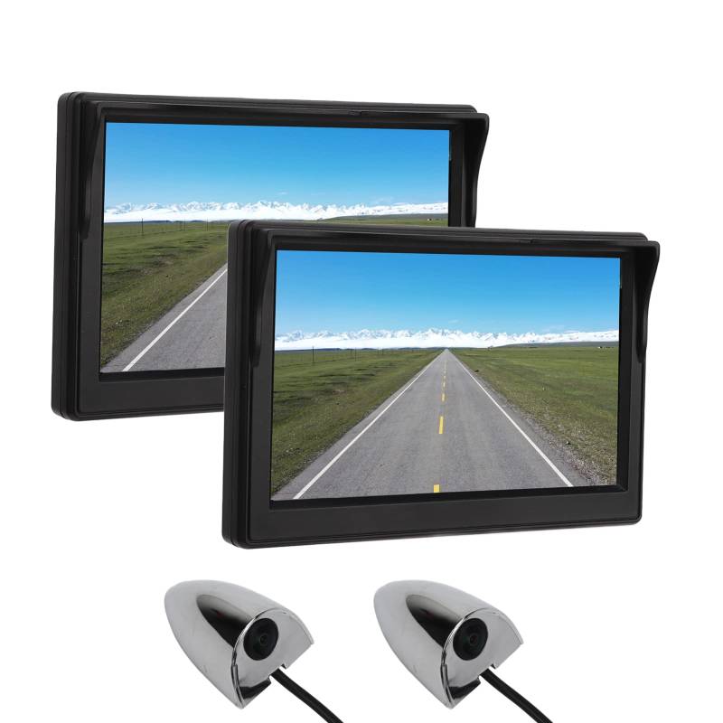 Mini Seitenkamera für Auto, Autotür Seitenkamera mit 5 Zoll TFT LCD Monitor für Wohnmobil LKW Busanhänger, DC12V-24V, IP67 Wasserdicht, Horizontal 87°, Vertikal 62° von Bewinner