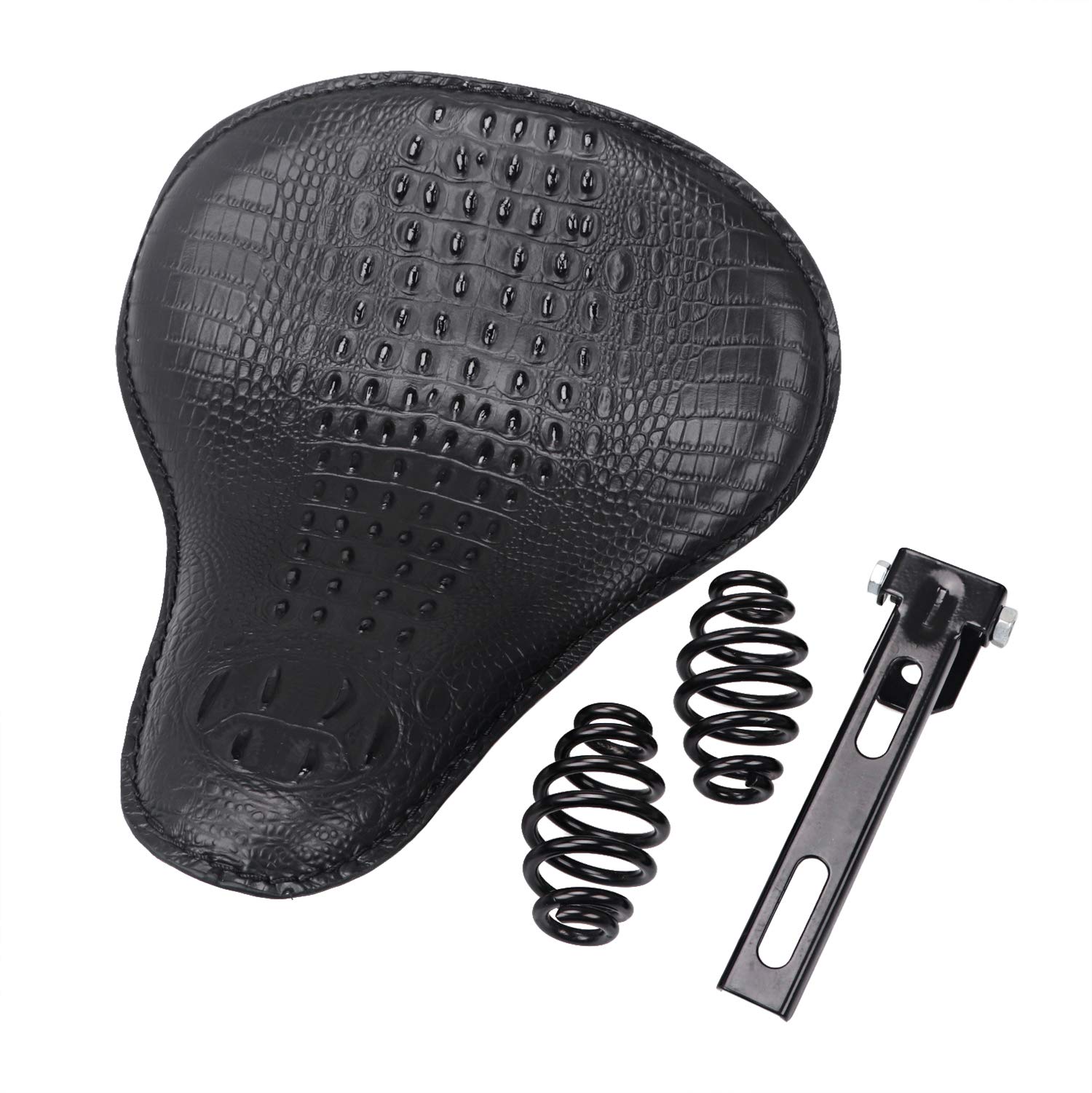 Bid4ze 33 cm schwarzes Krokodilleder-Leder-Sitzkissen für Fahrersitz, mit 7,6 cm Federhalterung, kompatibel mit Harley Sportster Chopper Bobber von Bid4ze