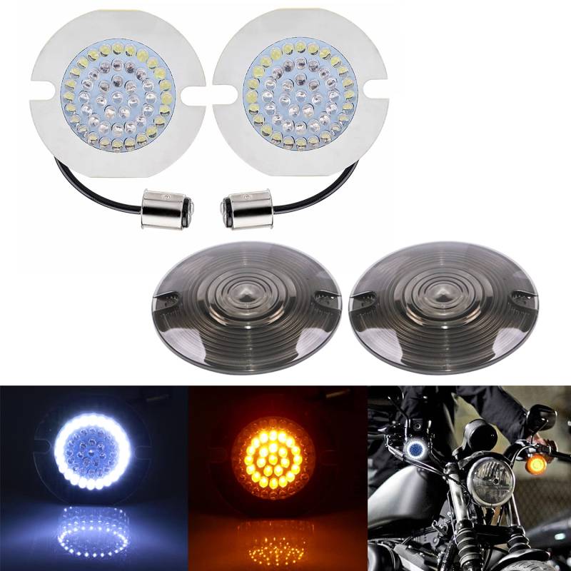 Bid4ze LED-Blinker, flach, Rauchglas, Fronteinsatz, Lauflicht für Harley Electra Glide Heritage Softail Road Glide Road King Street Glide Tour Glide Ultra Limited von Bid4ze
