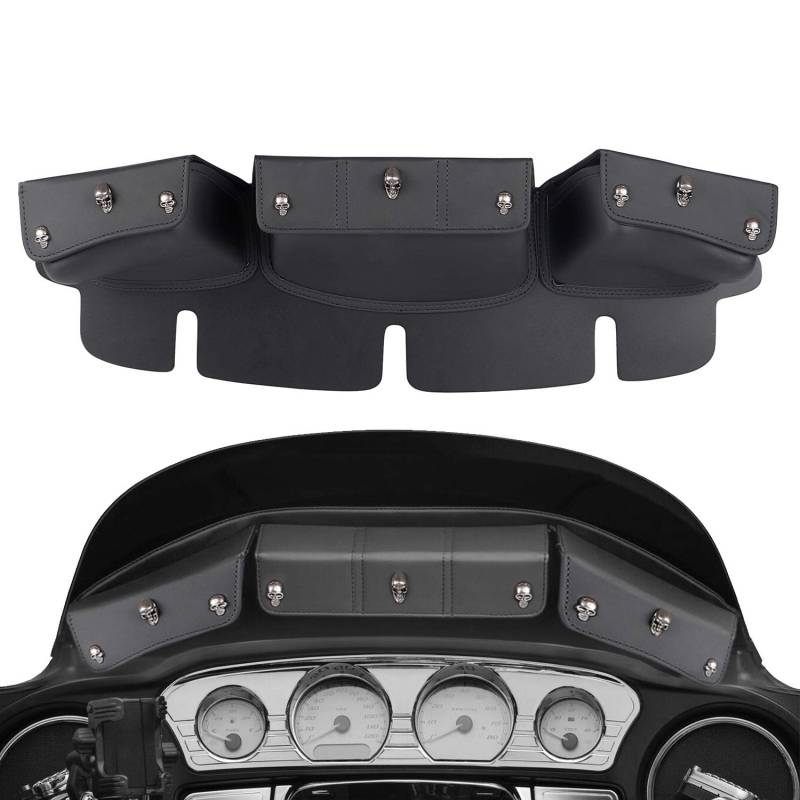 Bid4ze Motorrad-Windschutzscheiben-Tasche mit 3 Taschen, Motiv: Totenkopf, für Harley Touring Electra Glide Street Glide Tri Glide FLHT FLHTC 1996–2013 von Bid4ze
