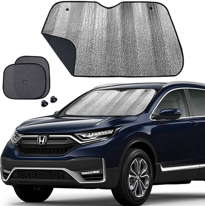 Big Ant Auto Frontscheibe Sonnenschutz mit 2 Seitenfenstern Faltbarer UV-Schutz für Windschutzscheibe & Seitenfenste Kühlender Sonnenschutz für VW, BMW, Audi, Mercedes (140x70cm) - Blau von Big Ant