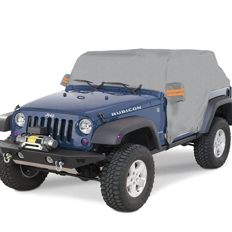 Big Ant Halbgarage Autoabdeckung für Jeep Wrangler CJ/YJ/TJ/JK 4-Türer (1997-2025) - 100% wasserdicht, UV-beständig mit 6 Windschutzriemen & reflektierenden Streifen (Grau) von Big Ant