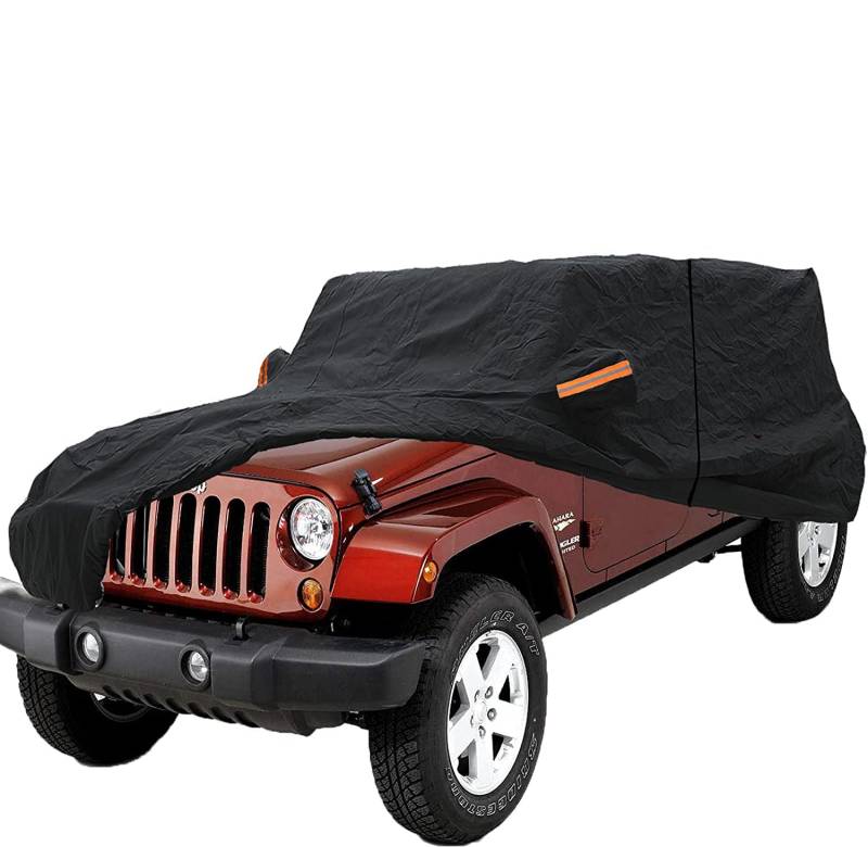 Big Ant Autoabdeckung 100% Wasserdicht für Jeep Wrangler CJ,YJ,TJ & JK 4 Tür – Autoplane mit Reißverschluss, UV-Schutz & Windbändern –Ideal als Jeep Autogarage Abdeckung (Schwarz) von Big Ant