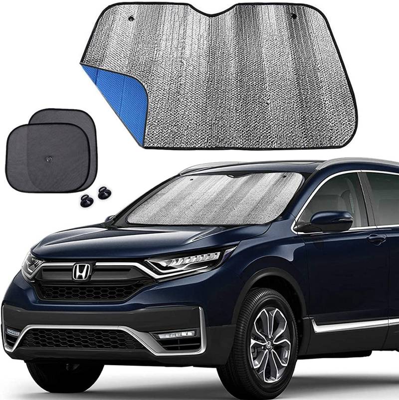 Big Ant Auto Frontscheibe Sonnenschutz mit 2 Seitenfenstern Faltbarer UV-Schutz für Windschutzscheibe & Seitenfenste Kühlender Sonnenschutz für VW, BMW, Audi, Mercedes (140x70cm) - Schwarz von Big Ant