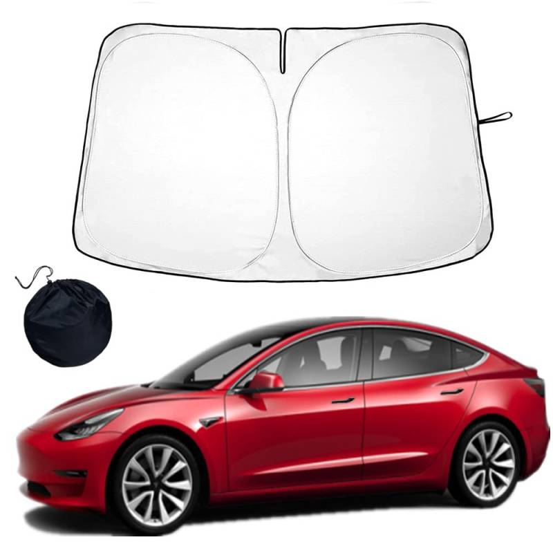 Big Ant Sonnenschutz Frontscheibe für Tesla Model 3/Y, Faltbare Frontscheibenabdeckung Innen mit Aufwahrungstasche, Windschutzscheibe Abdeckung für Tesla Model 3/ Model Y von Big Ant