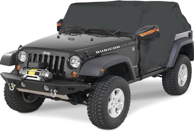 Big Ant Halbgarage Auto Abdeckplane für Jeep Wrangler CJ/YJ/TJ/JK 4 Tür - Wasserdicht, UV-beständig mit Winddichten Riemen & Reflektierenden Streifen (Schwarz) von Big Ant