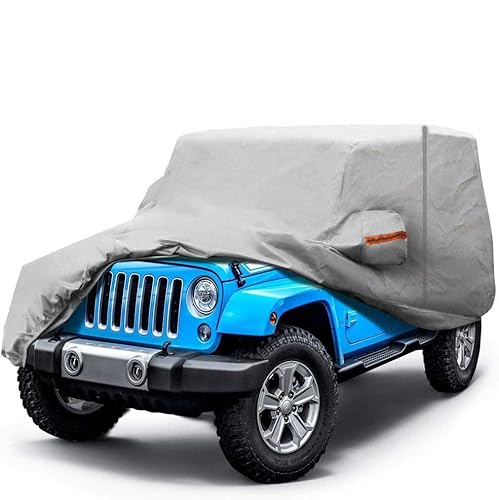 Big Ant Autoabdeckung 100% Wasserdicht für Jeep Wrangler CJ/YJ/TJ/JK 2 Tür – Autoplane mit Reißverschluss & Windbändern – UV-Schutz, Hagelsicher Ideal als Jeep Wrangler TJ Zubehör/Autogarage (Grau) von Big Hippo