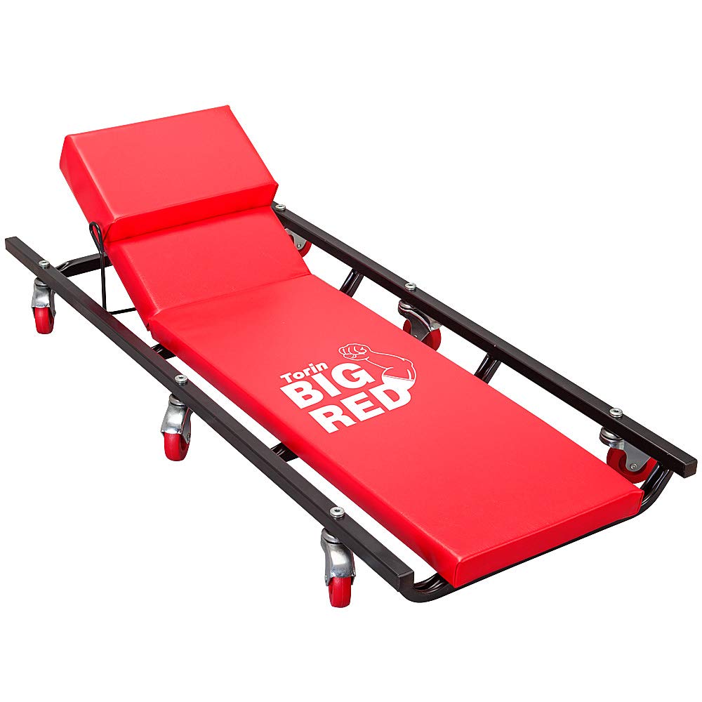 Big Red TR6452 Torin Rollwagen für Garage/Laden, 101,6 cm, gepolstert, mit Verstellbarer Kopfstütze und 6 Rollen, Rot von Big Red