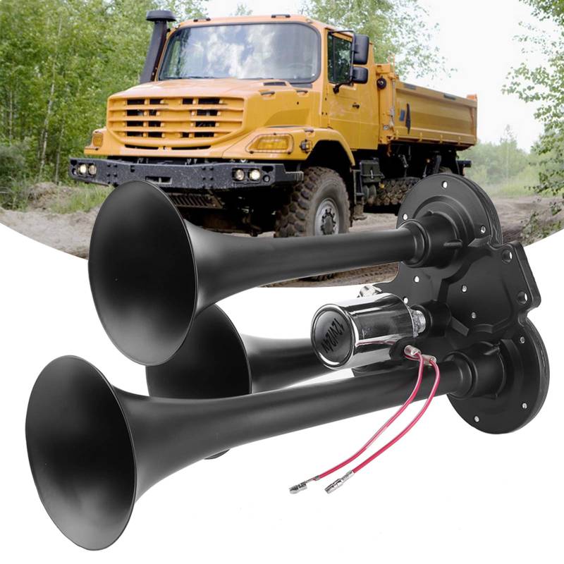 BigKing Lufthupe, elektrische Lufthupe 3 Trompeten 12 V/24 V 135 dB lauter Sound, passend für LKW, Auto, SUV, Zug von BigKing