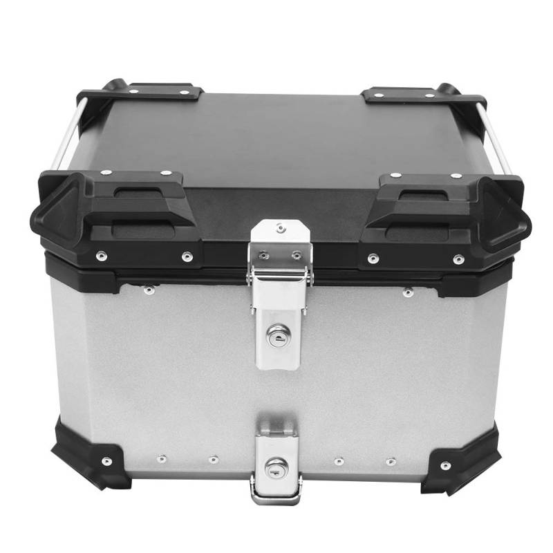 BigKing Motorrad Heckbox,Professionelle CNC Aluminiumlegierung Aufbewahrungsbox Universal Top Case (Silber-, 45L) von BigKing