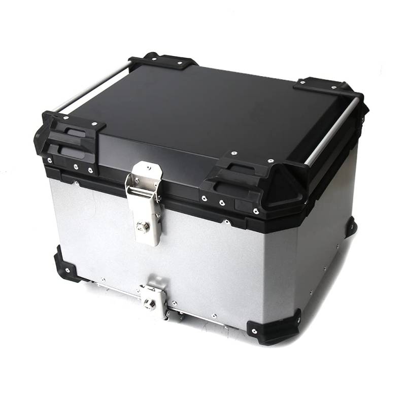 BigKing Motorrad Heckbox,Professionelle CNC Aluminiumlegierung Aufbewahrungsbox Universal Top Case (Silber-, 55L) von BigKing