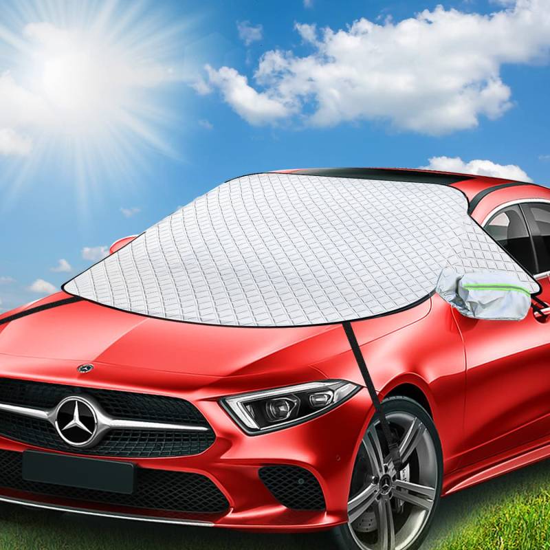 Bigmeda Frontscheibenabdeckung,Auto Sonnenschutz Windschutzscheiben Abdeckung 3 Magnet UV-Schutz für Sommer Wintergegen Schnee, EIS, Frost, Staub, Faltbare Abnehmbare (193 * 128cm) von Bigmeda