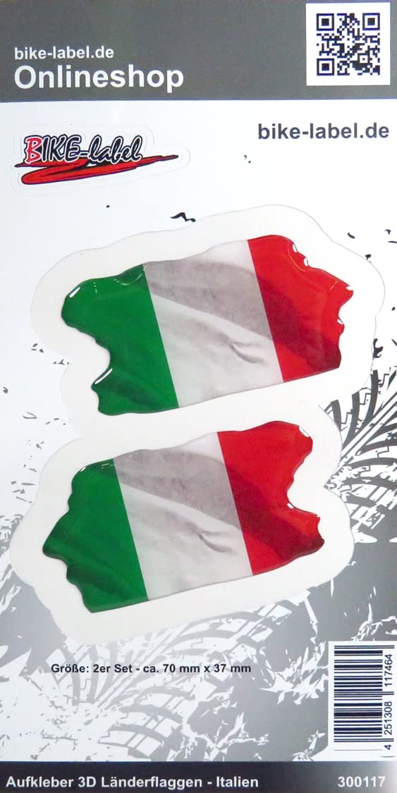BIKE-label 3D Aufkleber Länder Flaggen Italien Italy 2 Stck je 70 x 37mm 300117N von BIKE-label