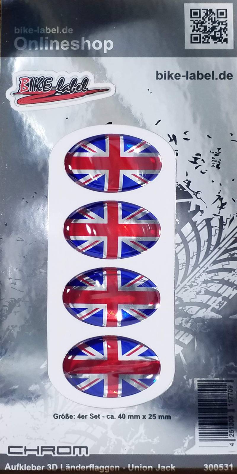 BIKE-label 300531N Aufkleber 3D Länder-Flaggen Union Jack England Chrom 40 x 25mm von BIKE-label