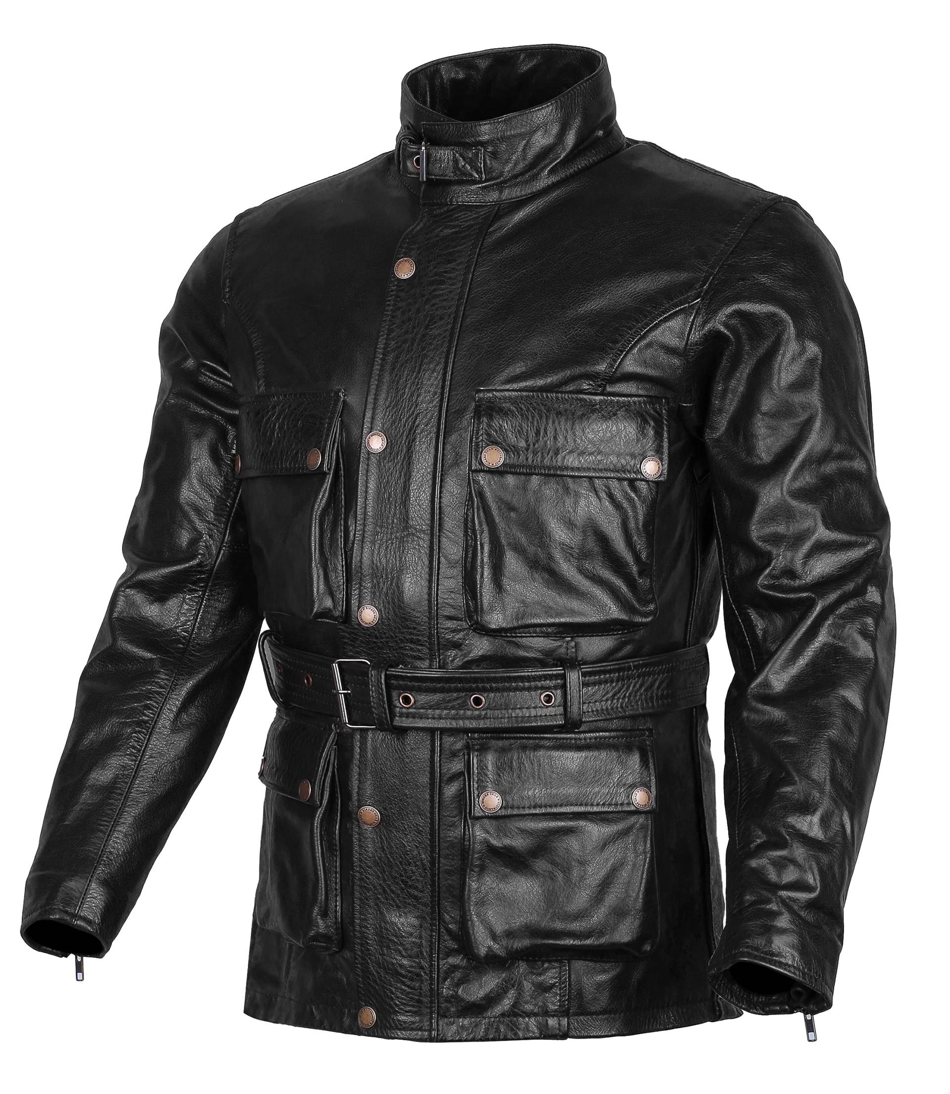 Australian Bikers Gear, Classic Vintage Bikers Motorradjacke, Schwarz, aus Leder, gewachst, behandelt von Bikers Gear